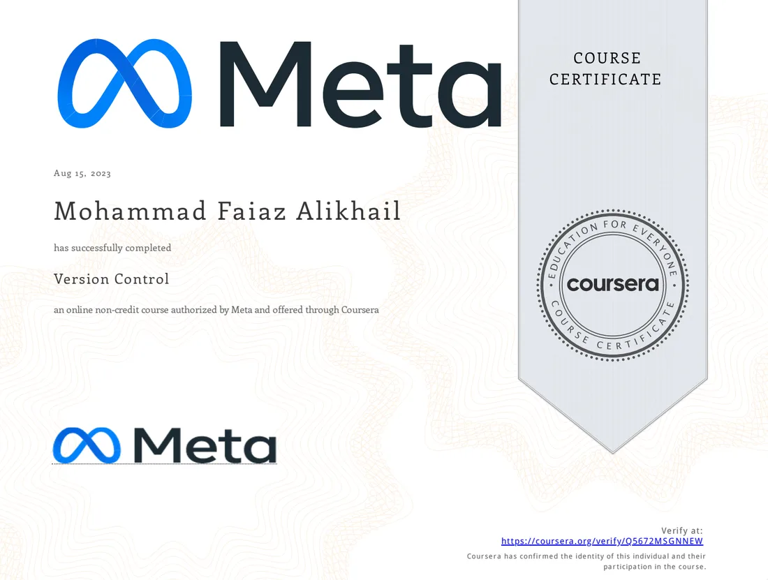Version Control certificate